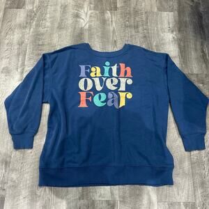 Faith Over Fear Graphic Sweatshirt Womens Large Cozy Christian Pullover